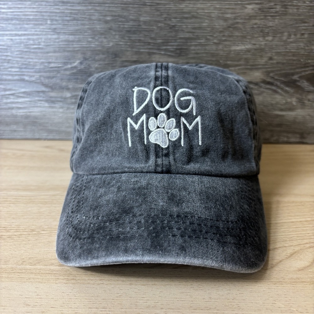 Dog Mom Hat Cap Strap Back Womens One Size Gray Embroidered Paw David and Young